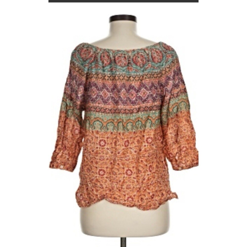 Lauren Ralph Lauren Orange Red Paisley Boho Peasant Top Sz 1X